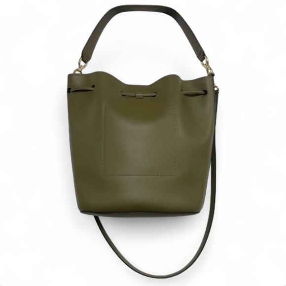 Lauren Ralph Lauren Andie Drawstring Leather Bucket Bag Olive Green - Picture 12 of 14